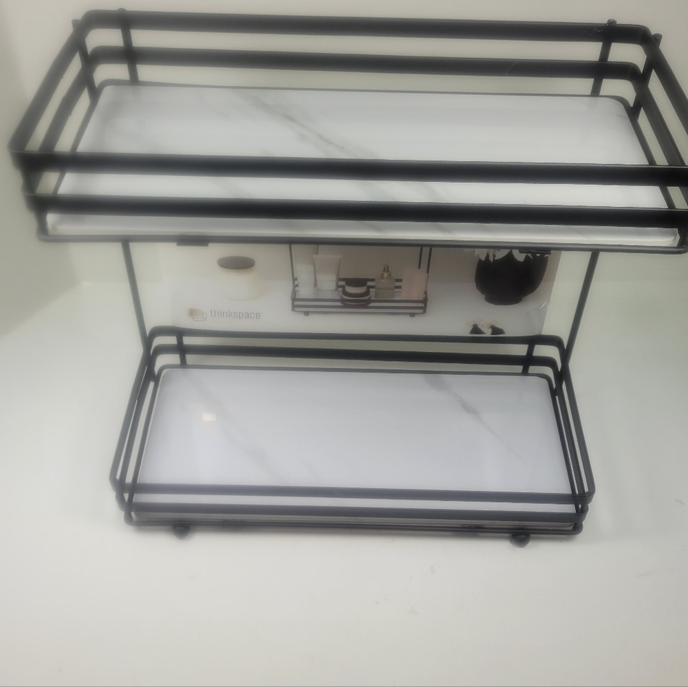 Black and White Two-Tier Shelf With Marbel Look